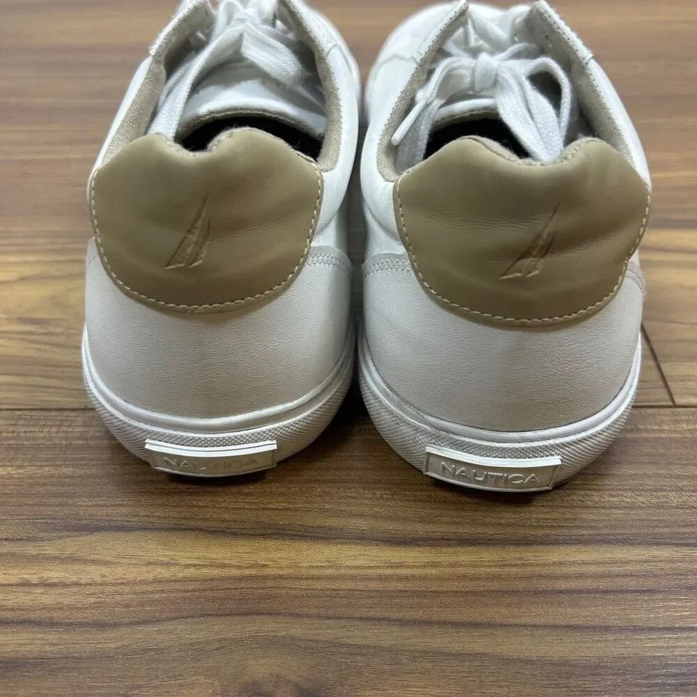 Nautica Spree 2 Mens White Faux Leather Casual Sneakers Size 10 Low Top Shoes